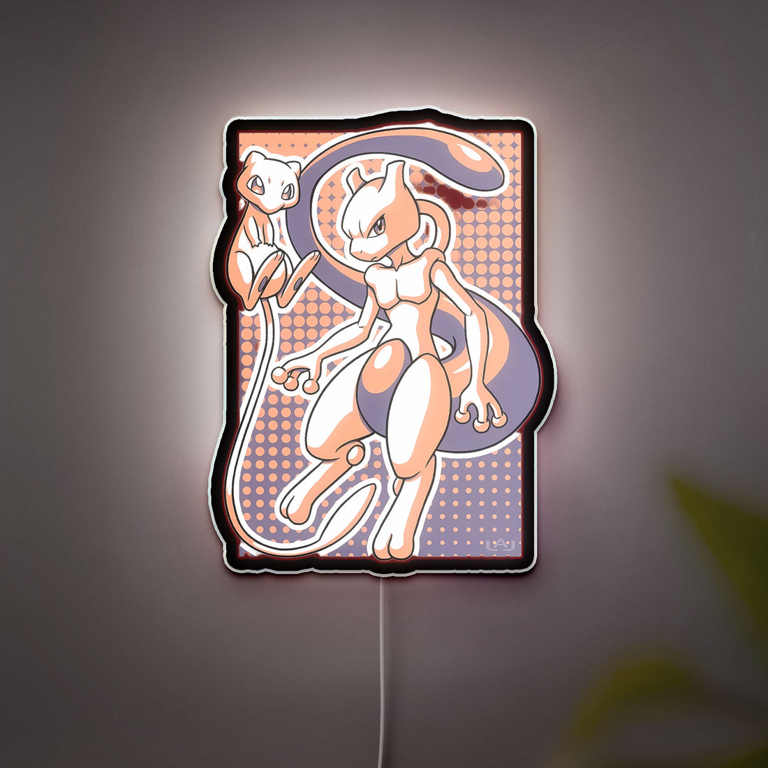 Mewtwo Evolution Glow Light - Psychic Pokemon Night Lamp, Nintendo Gaming Room Decor, Collectible LED Sign for Pokemon Fans
