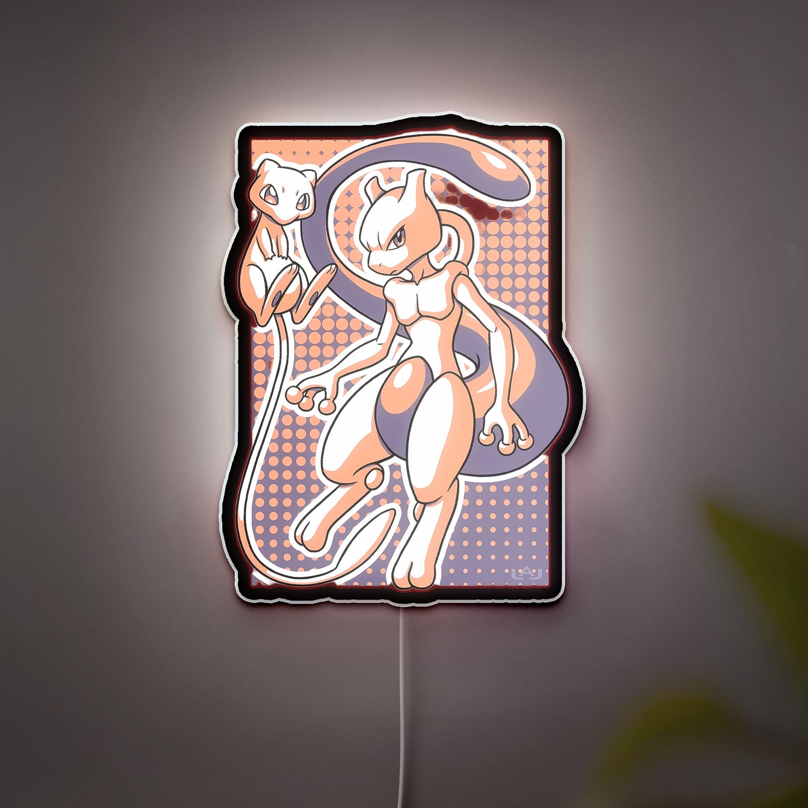 Mewtwo Evolution Glow Light - Psychic Pokemon Night Lamp, Nintendo Gaming Room Decor, Collectible LED Sign for Pokemon Fans