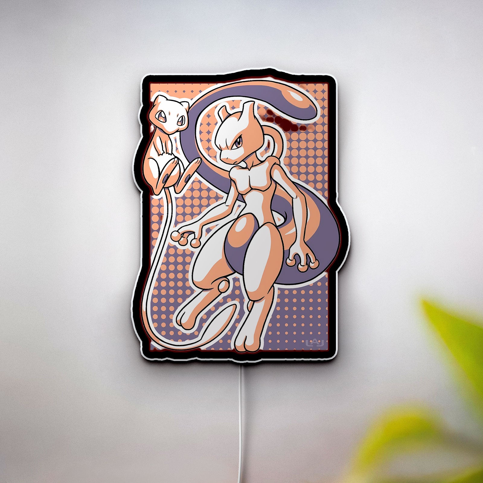 Mewtwo Evolution Glow Light - Psychic Pokemon Night Lamp, Nintendo Gaming Room Decor, Collectible LED Sign for Pokemon Fans