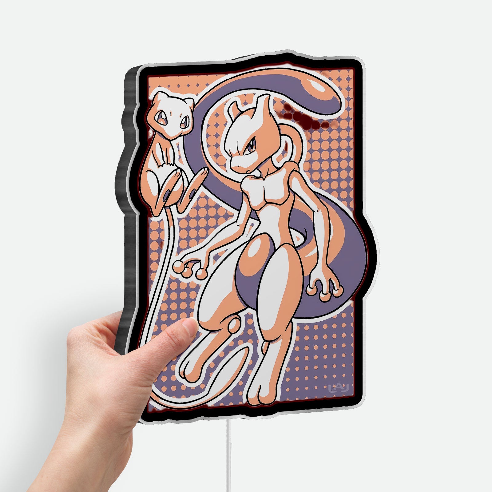 Mewtwo Evolution Glow Light - Psychic Pokemon Night Lamp, Nintendo Gaming Room Decor, Collectible LED Sign for Pokemon Fans