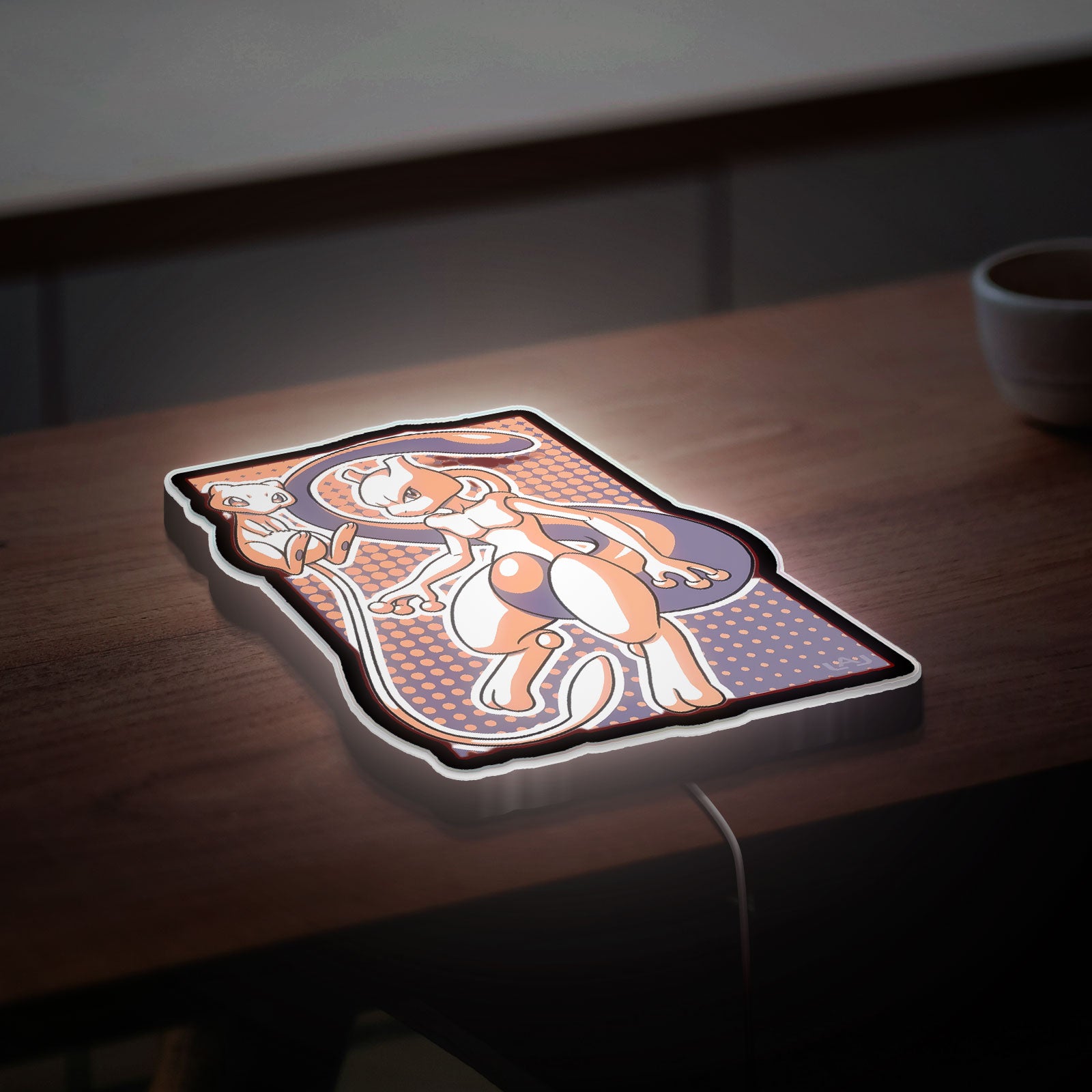 Mewtwo Evolution Glow Light - Psychic Pokemon Night Lamp, Nintendo Gaming Room Decor, Collectible LED Sign for Pokemon Fans