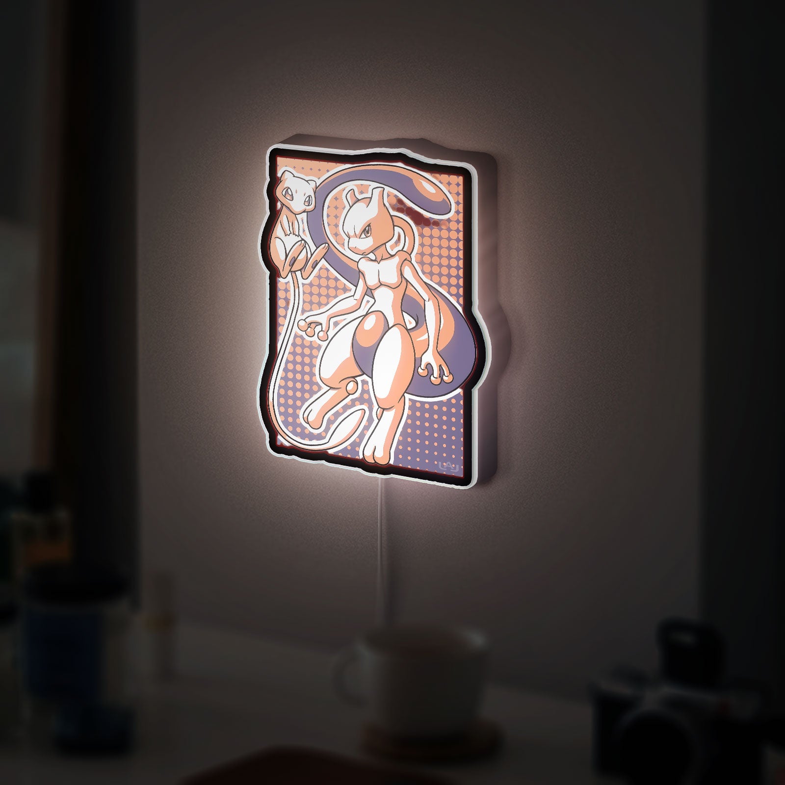 Mewtwo Evolution Glow Light - Psychic Pokemon Night Lamp, Nintendo Gaming Room Decor, Collectible LED Sign for Pokemon Fans