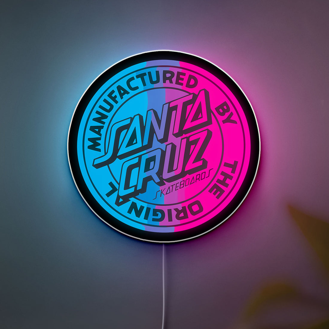 Santa Cruz Dot Glow Light - Retro Skateboard Night Lamp, 80s Inspired Wall Decor, Skater Room Sign with Blue Purple Glow