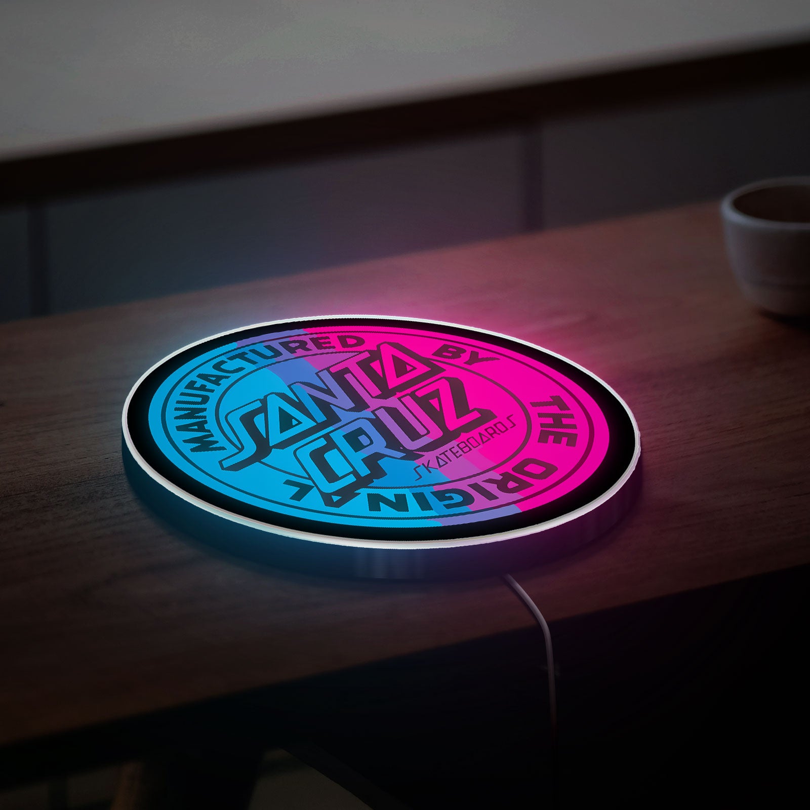 Santa Cruz Dot Glow Light - Retro Skateboard Night Lamp, 80s Inspired Wall Decor, Skater Room Sign with Blue Purple Glow