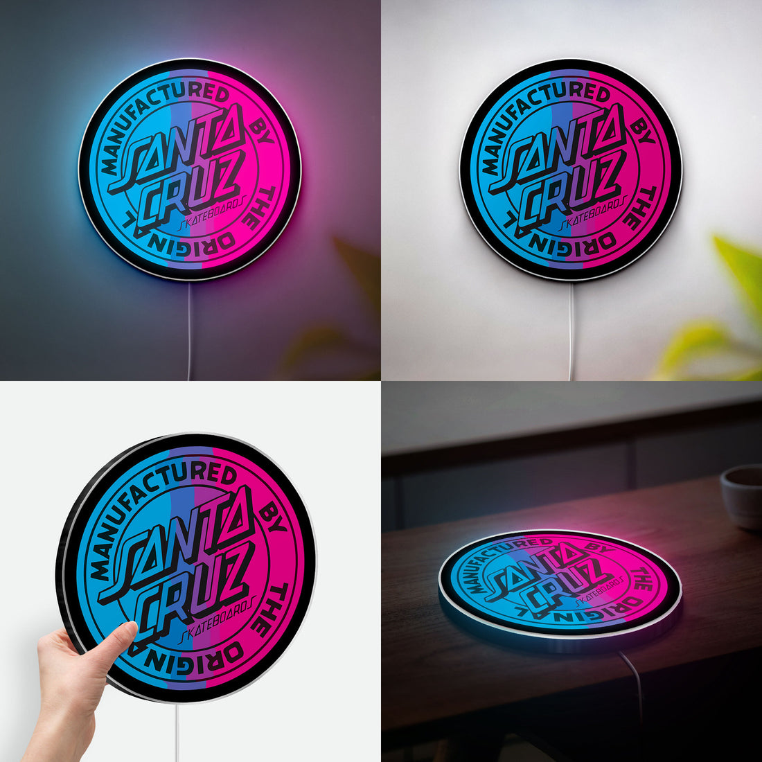 Santa Cruz Dot Glow Light - Retro Skateboard Night Lamp, 80s Inspired Wall Decor, Skater Room Sign with Blue Purple Glow