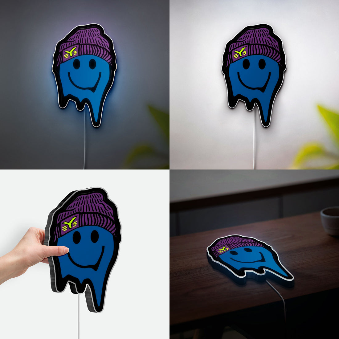 Melting Smiley Face Glow Light - Psychedelic Night Lamp, Trippy Room Decor, 90s Retro LED Sign for Rave & Bedroom