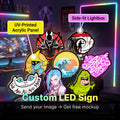 Custom LED lightbox with UV-printed acrylic panel, side-lit edge, and 3D-printed housing