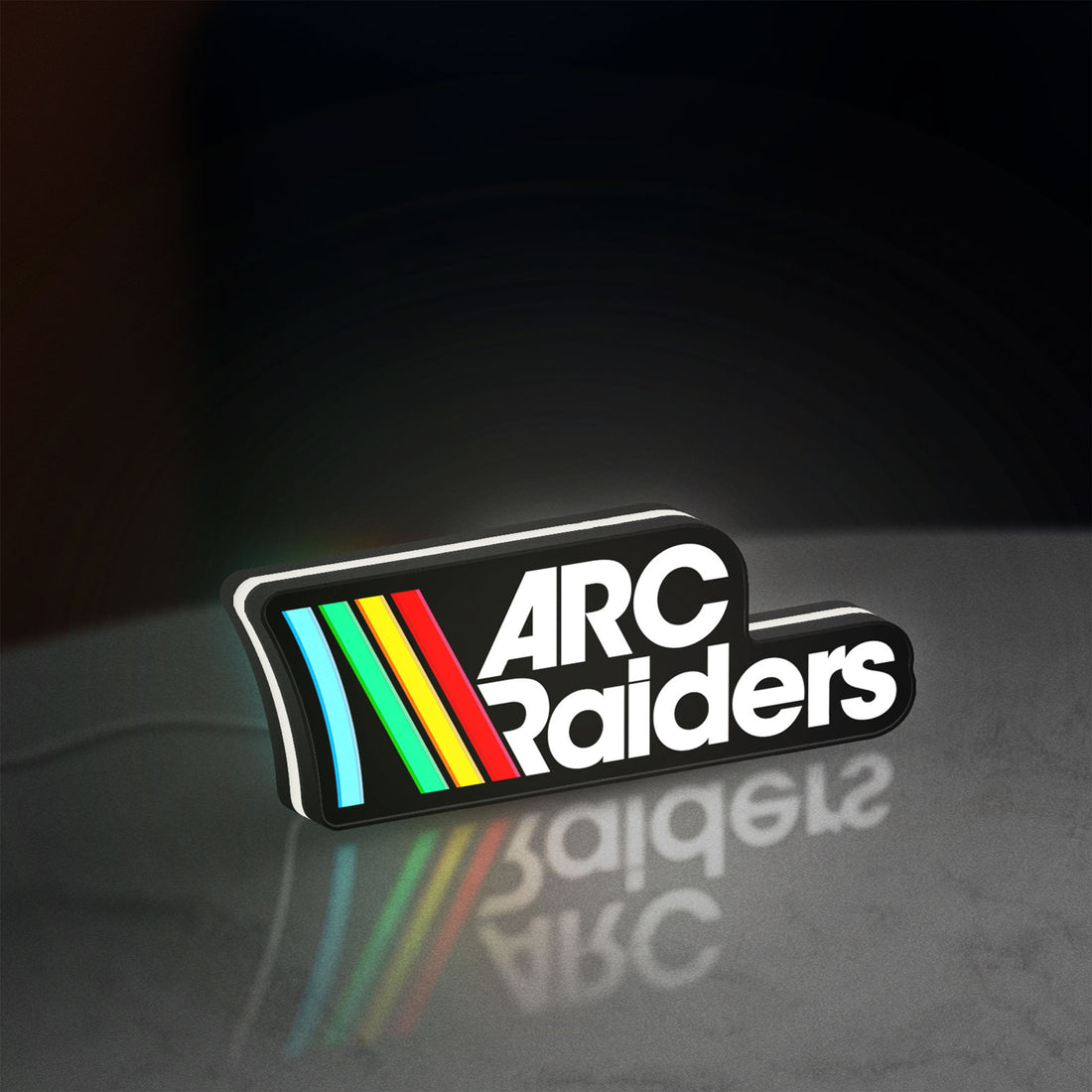 ARC Raiders Sci-Fi Looter Shooter LED lightbox hanging on a wall with white glow