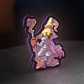 Final Fantasy Black Mage Retro RPG LED lightbox standing on a desk from an angled side view with purple glow