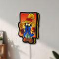 Unlit Final Fantasy Black Mage Retro RPG LED lightbox mounted on a wall in daylight