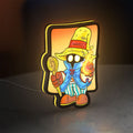 Final Fantasy Black Mage Retro RPG LED lightbox standing on a desk from an angled side view with yellow glow