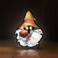 Front view of Final Fantasy IX Vivi Ornitier LED lightbox sign glowing on a wooden desk