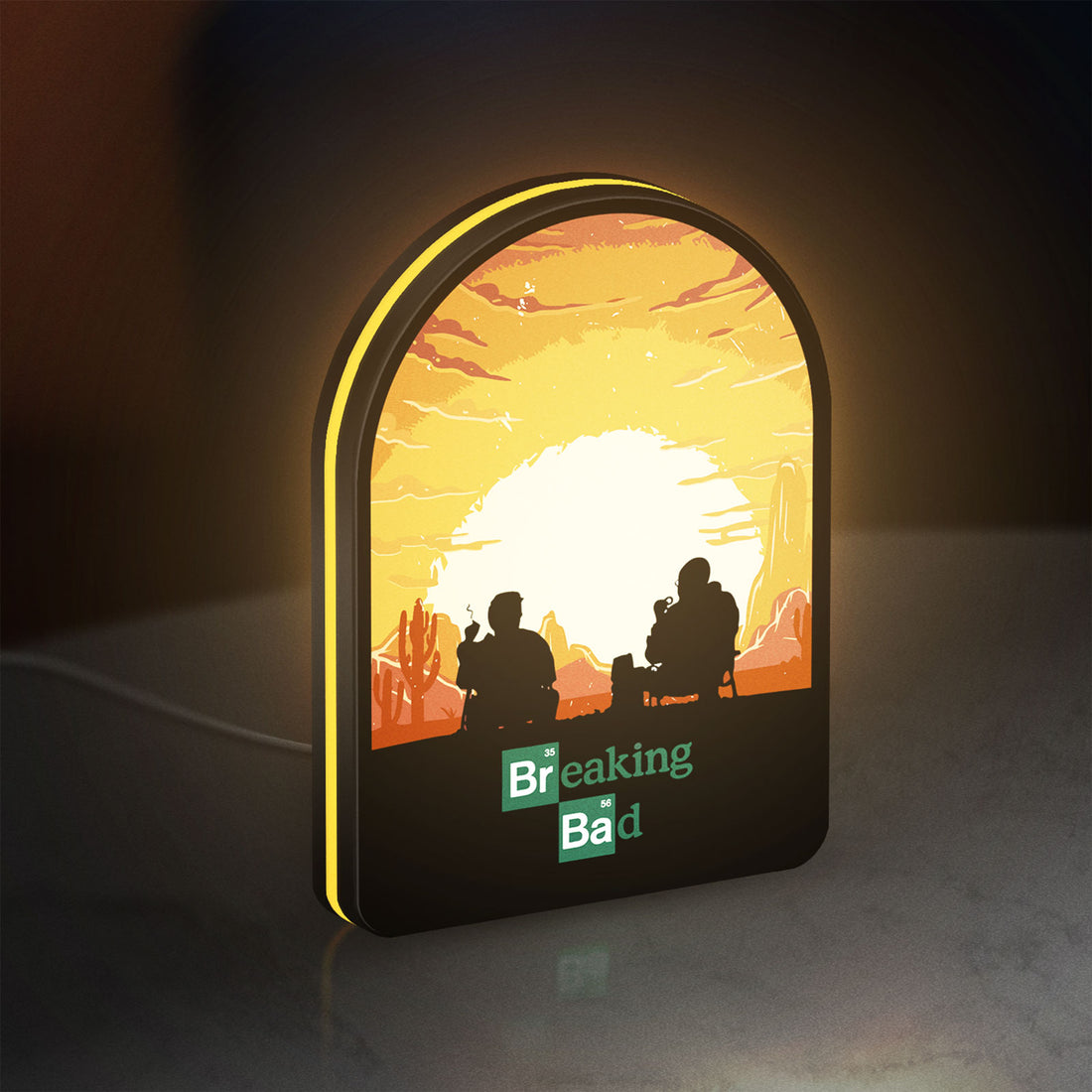 Breaking Bad Heisenberg Walter White LED lightbox hanging on a wall with yellow glow