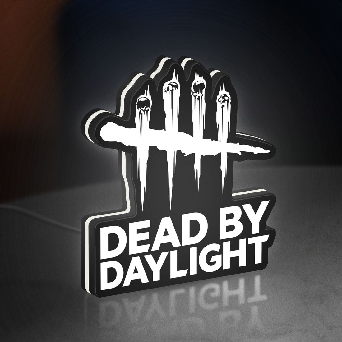 Dead by Daylight DbD Horror LED lightbox hanging on a wall with white glow