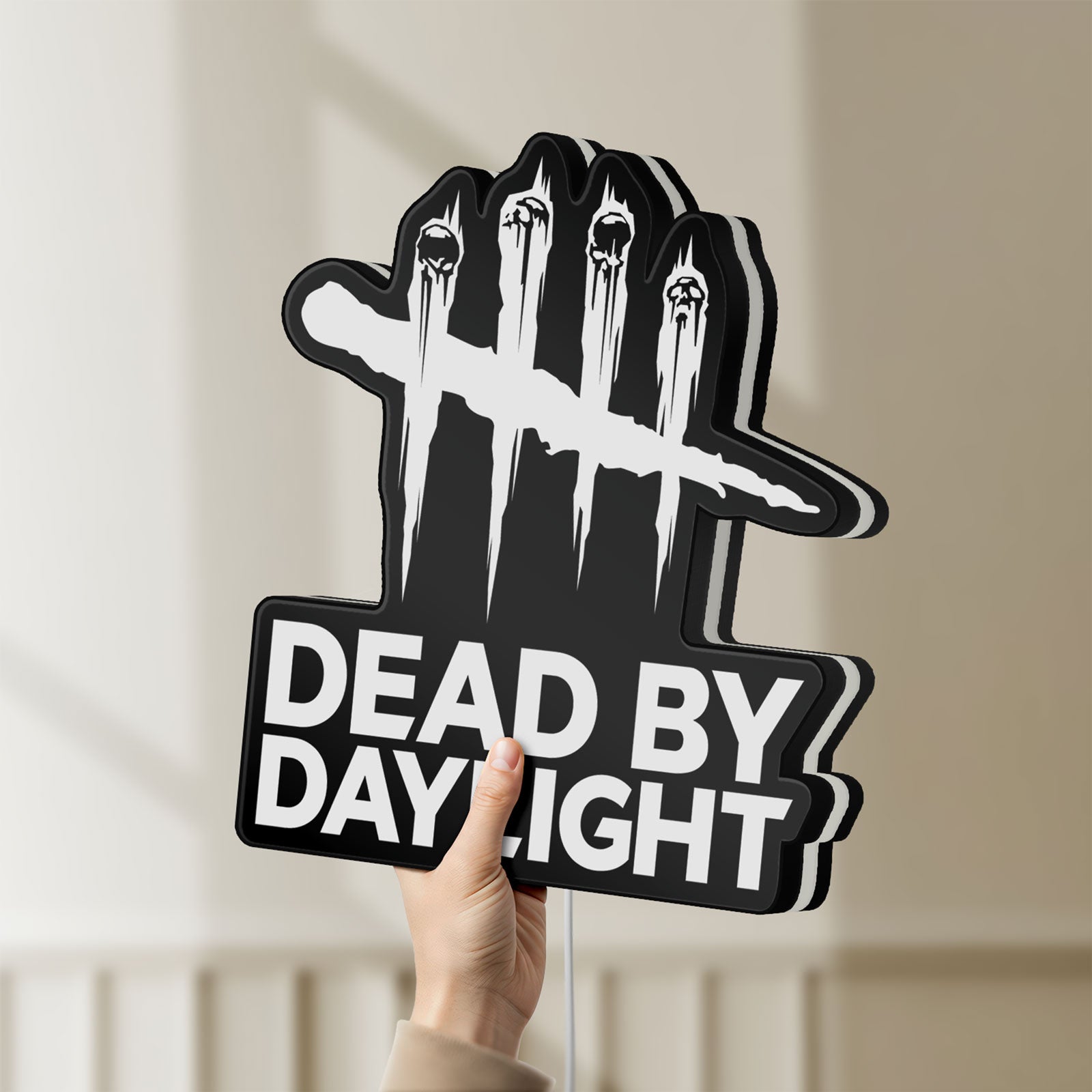 Unlit Dead by Daylight DbD Horror LED lightbox held by hand to show size and details
