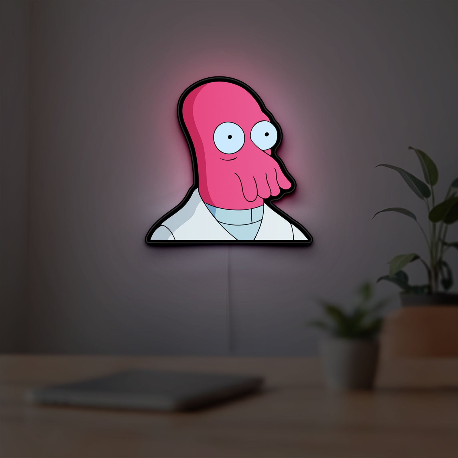 Futurama Doctor Zoidberg Comedy LED lightbox hanging on a room wall with soft white light