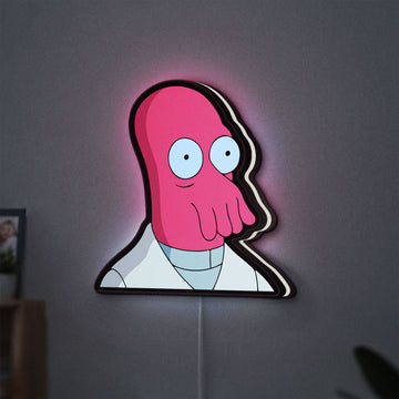 Futurama Doctor Zoidberg Comedy LED lightbox hanging on a wall with white glow
