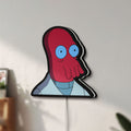 Unlit Futurama Doctor Zoidberg Comedy LED lightbox mounted on a wall in daylight