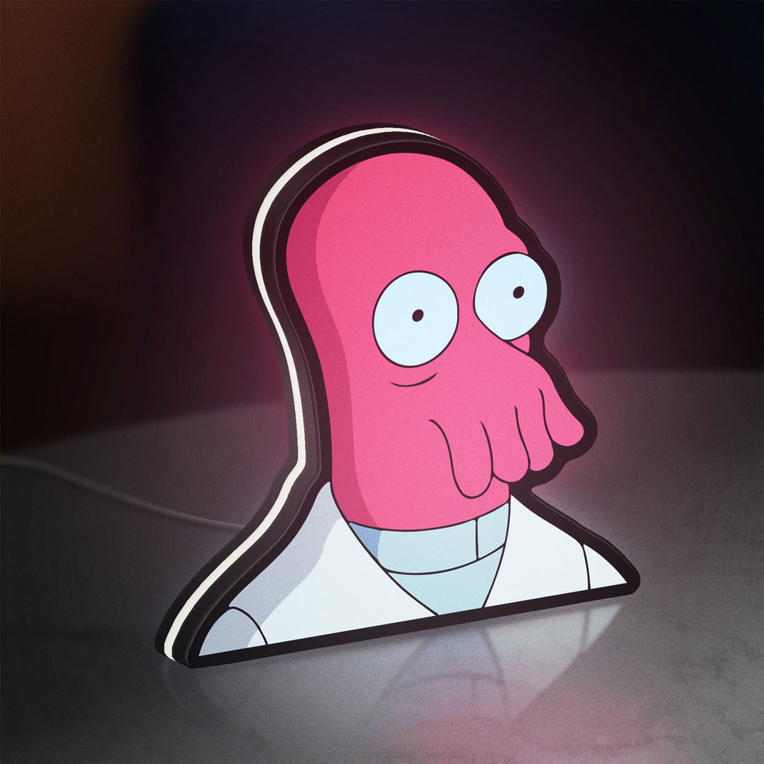 Futurama Doctor Zoidberg Comedy LED lightbox hanging on a wall with white glow