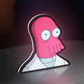 Futurama Doctor Zoidberg Comedy LED lightbox standing on a desk from an angled side view with white glow