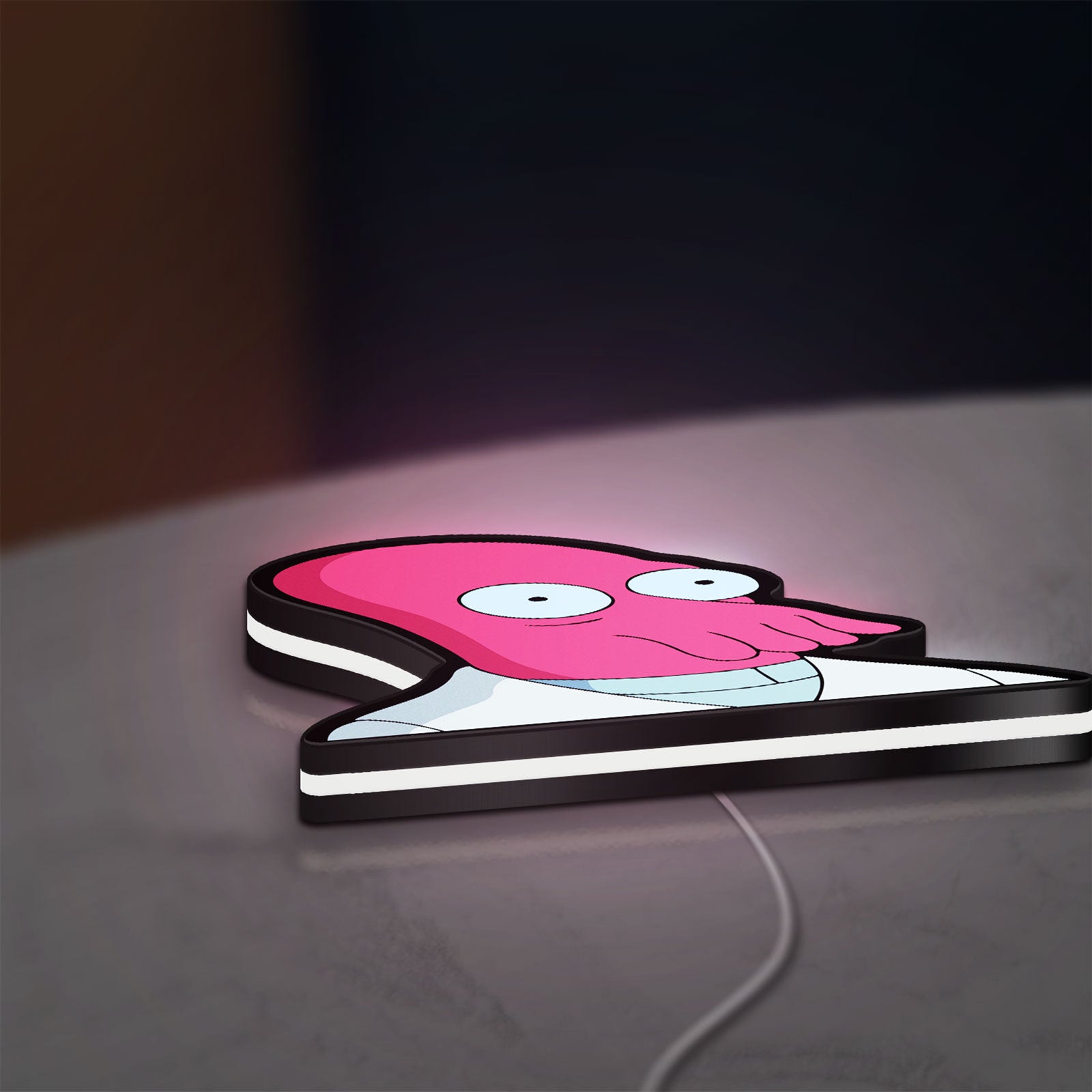 Futurama Doctor Zoidberg Comedy LED lightbox lying flat on a desk with white glow