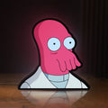 Front view of Futurama Doctor Zoidberg Comedy LED lightbox sign glowing on a wooden desk