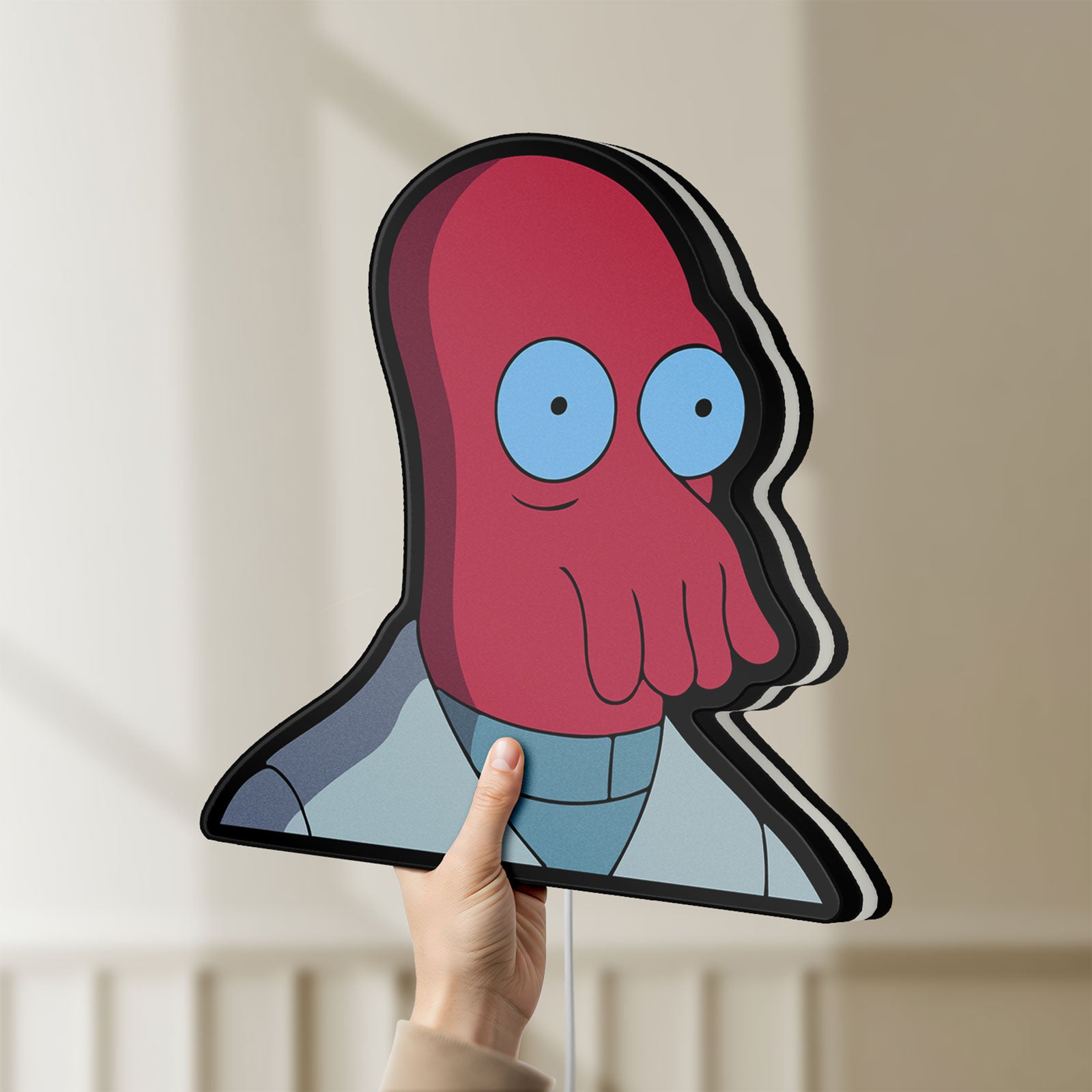 Unlit Futurama Doctor Zoidberg Comedy LED lightbox held by hand to show size and details