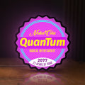 Front view of Fallout Nuka Cola Quantum RPG LED lightbox sign glowing on a wooden desk