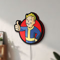 Unlit Fallout Vault Boy Thumbs Up Mascot LED lightbox mounted on a wall in daylight
