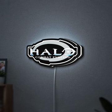 Halo Master Chief Xbox FPS Gamer LED lightbox hanging on a wall with white glow