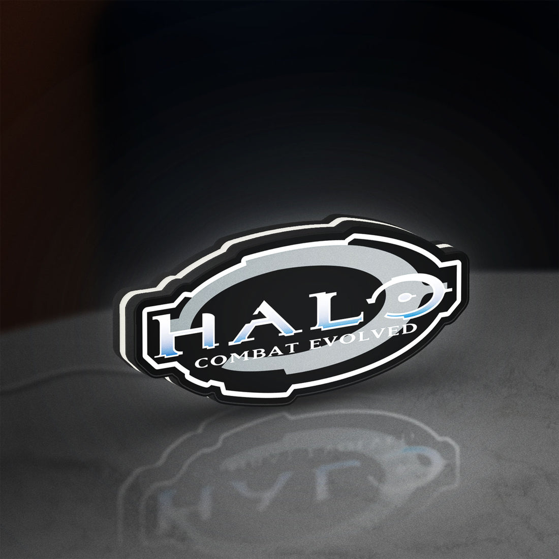 Halo Master Chief Xbox FPS Gamer LED lightbox hanging on a wall with white glow