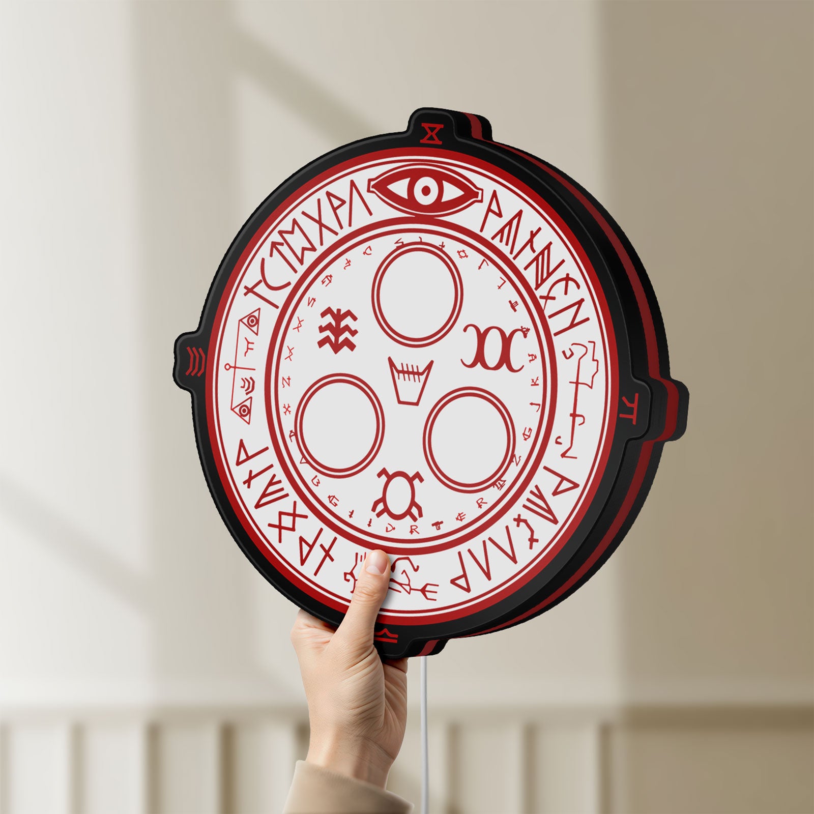 Unlit Silent Hill Halo of the Sun Horror LED lightbox held by hand to show size and details