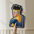 Unlit Invincible Title Logo Superhero LED lightbox held by hand to show size and details