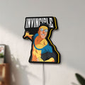 Unlit Invincible Think Mark Think Meme LED lightbox mounted on a wall in daylight