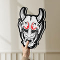 Unlit Cyberpunk Japanese Oni Mask Demon LED lightbox held by hand to show size and details