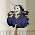 Unlit Friday the 13th Jason Mask Slasher LED lightbox held by hand to show size and details