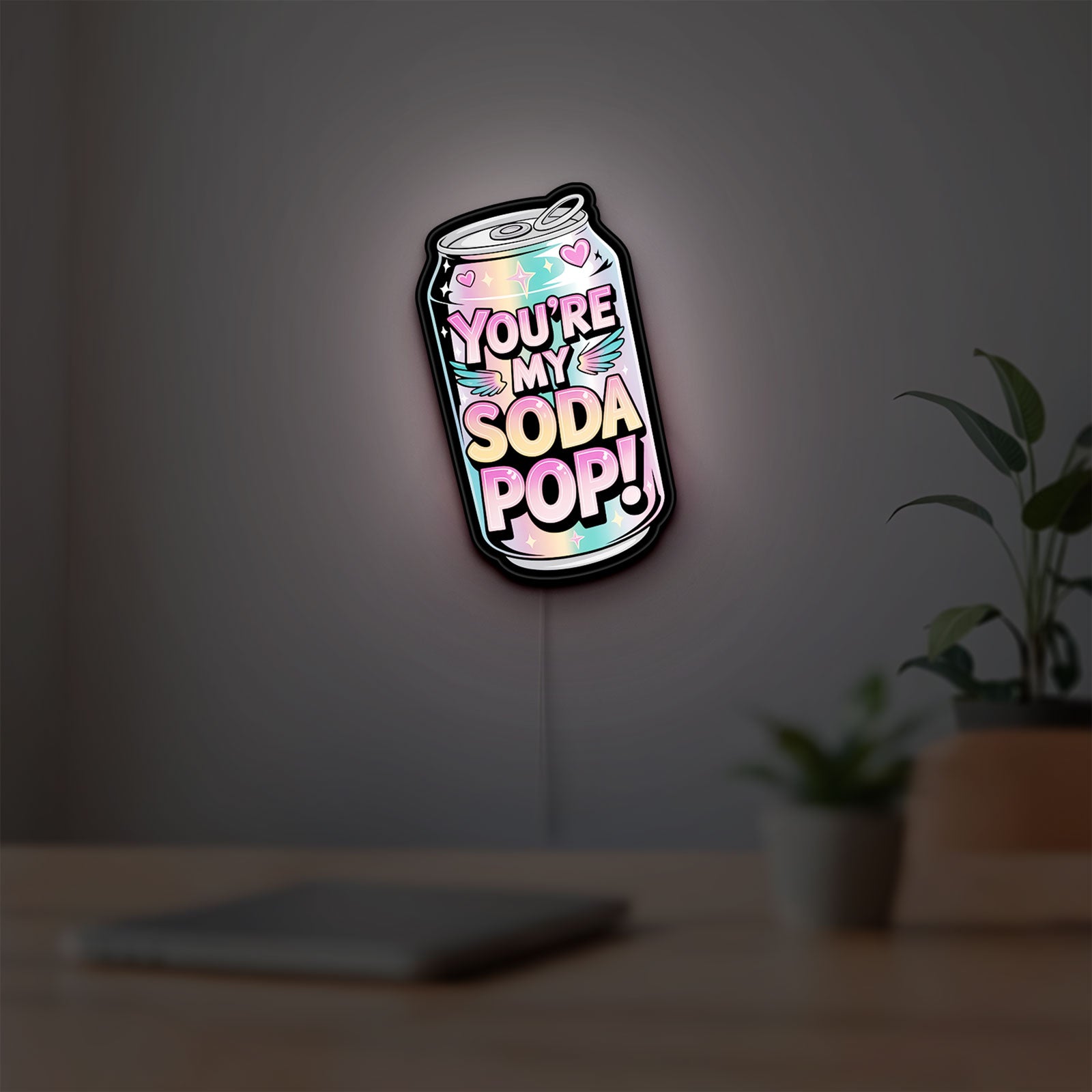 The Uncanny Counter K-Drama LED lightbox hanging on a room wall with soft pink light