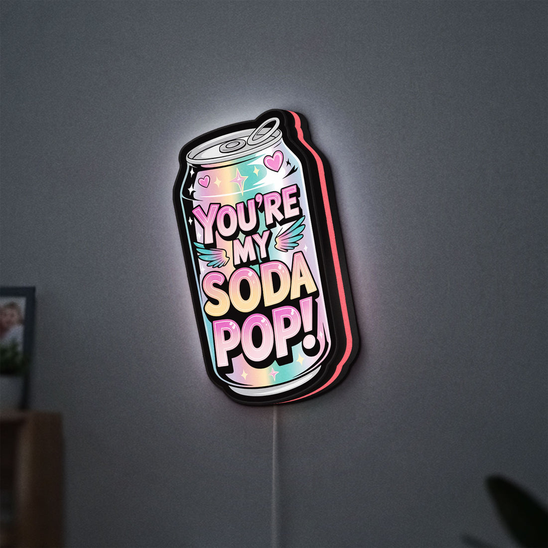 The Uncanny Counter K-Drama LED lightbox hanging on a wall with pink glow
