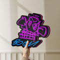 Unlit Arcane Jinx Monkey Graffiti LoL LED lightbox held by hand to show size and details