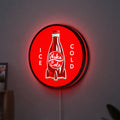 Fallout Nuka Cola Ice Cold Diner LED lightbox hanging on a wall with red glow