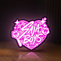 Front view of K-Pop Finger Heart Korean Idol LED lightbox sign glowing on a wooden desk
