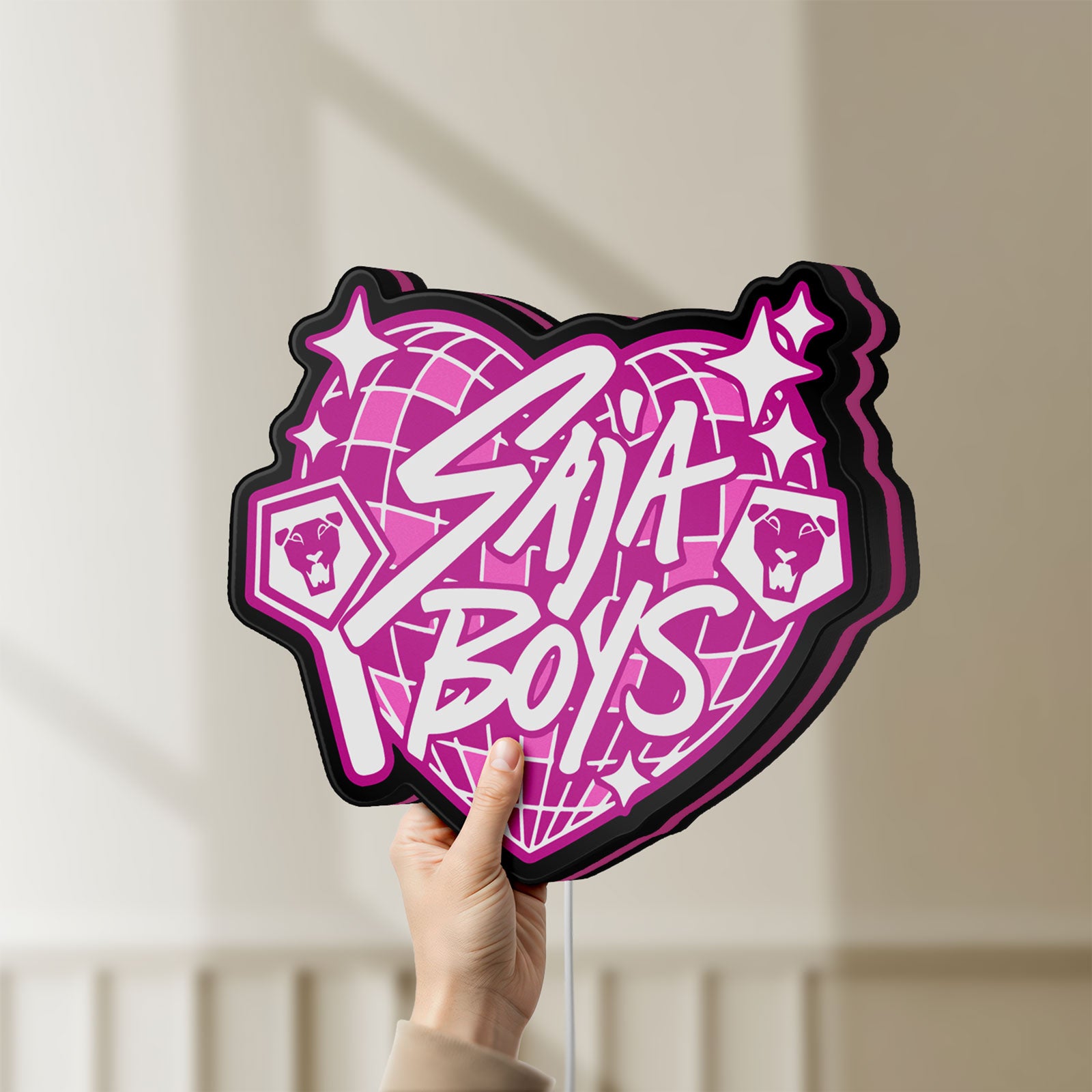 Unlit K-Pop Finger Heart Korean Idol LED lightbox held by hand to show size and details