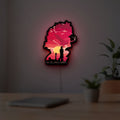 Cowboy Bebop See You Space Cowboy LED lightbox hanging on a room wall with soft red light