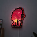 Cowboy Bebop See You Space Cowboy LED lightbox hanging on a wall with red glow