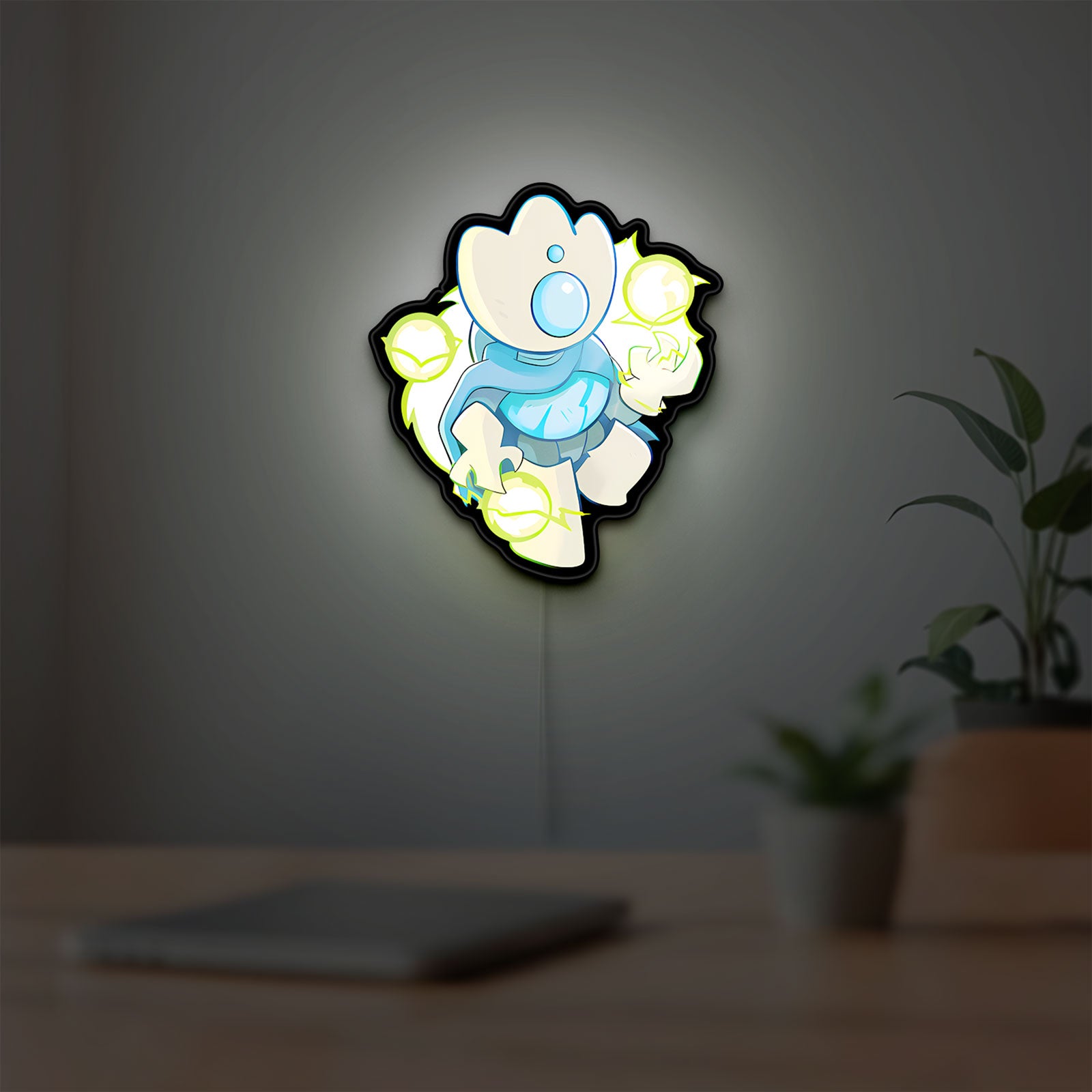 Slay the Spire Roguelike Game LED lightbox hanging on a room wall with soft white light