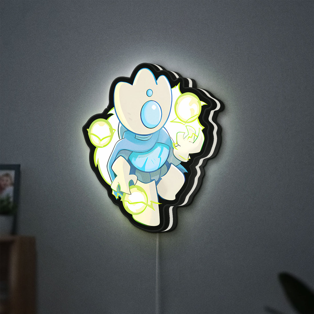 Slay the Spire Roguelike Game LED lightbox hanging on a wall with white glow