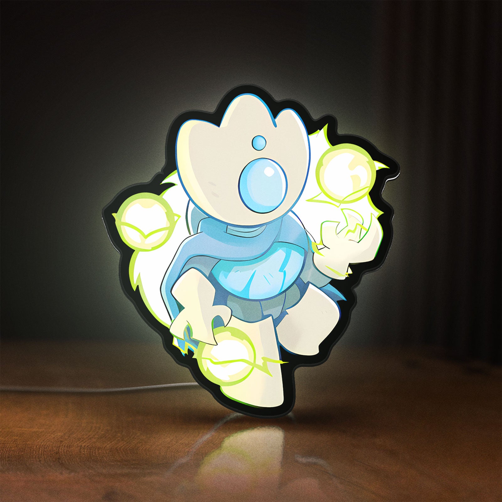 Front view of Slay the Spire Roguelike Game LED lightbox sign glowing on a wooden desk