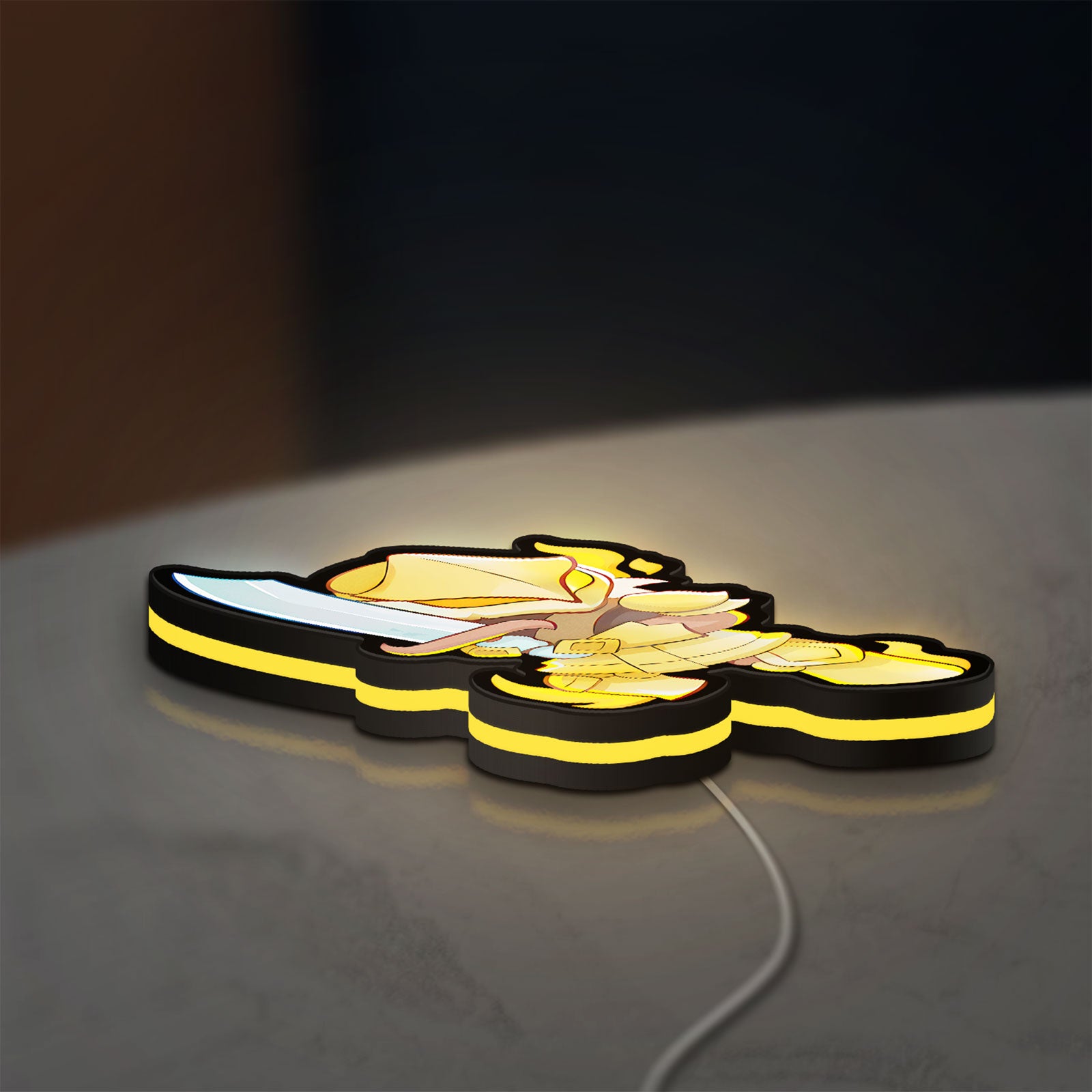 Slay the Spire Roguelike Game LED lightbox lying flat on a desk with yellow glow