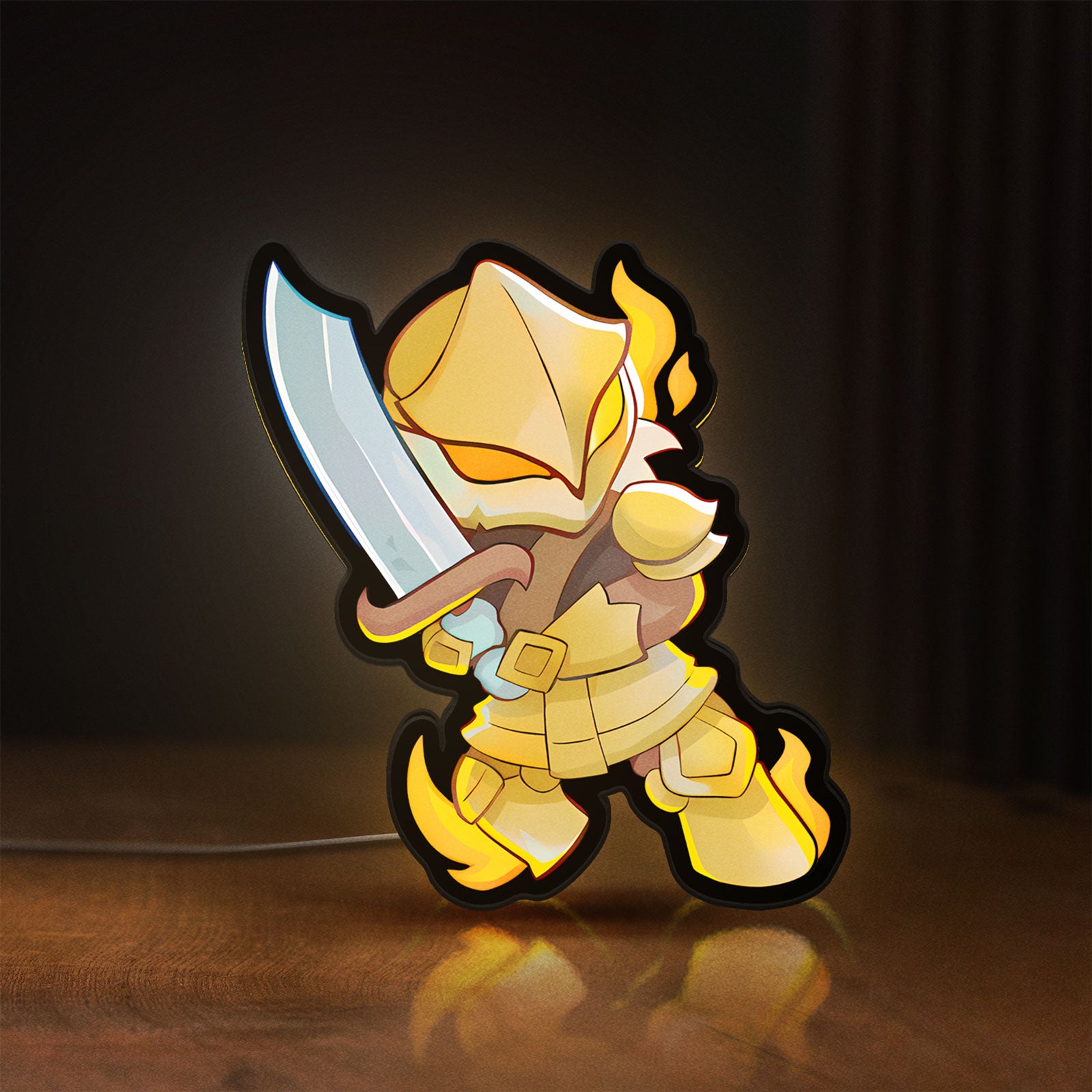 Front view of Slay the Spire Roguelike Game LED lightbox sign glowing on a wooden desk