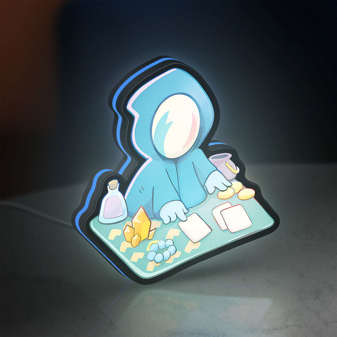 Slay the Spire Roguelike Game LED lightbox hanging on a wall with blue glow